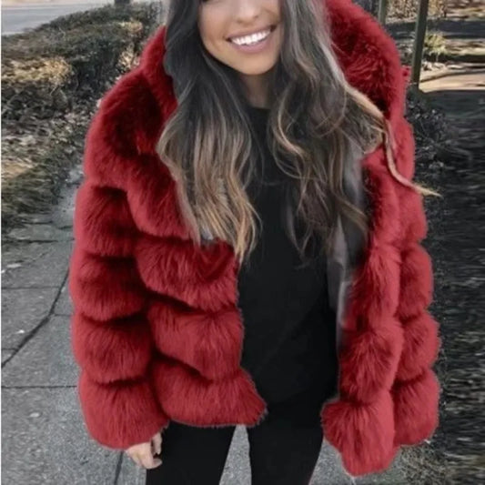 Fashion Winter Faux Hooded Fluffy Jacket